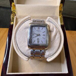 Fossil Solid Steel Silver Calendar Tank Watch FS-4317, 34mm